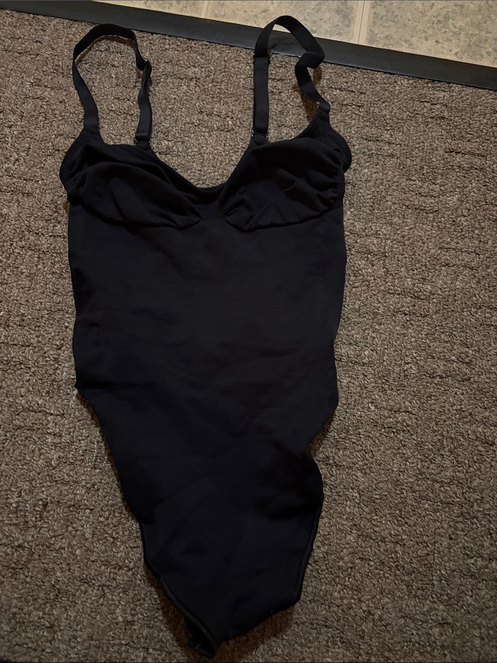 SKIMS Black Seamless Shaping Bodysuit with Adjustable Straps